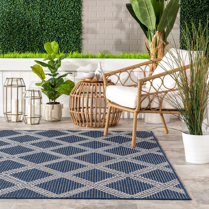 Navy Indoor Outdoor Trellis Area Rug 5x7 Feet