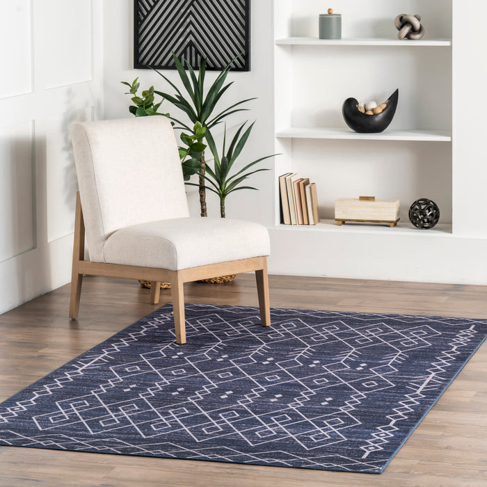 Navy Indoor Outdoor Washable Trellis Rug 152 x 244 cm