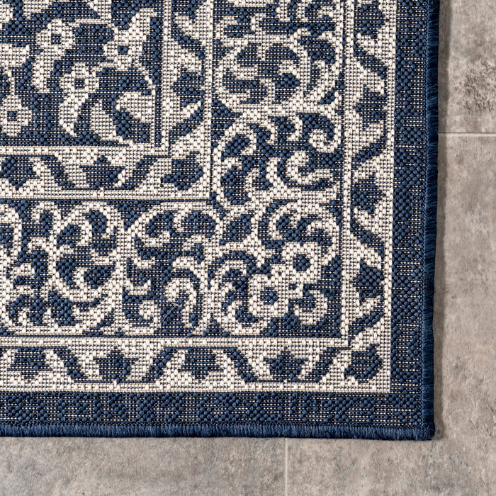 Navy Iris Medallion Area Rug for Indoor and Outdoor Use