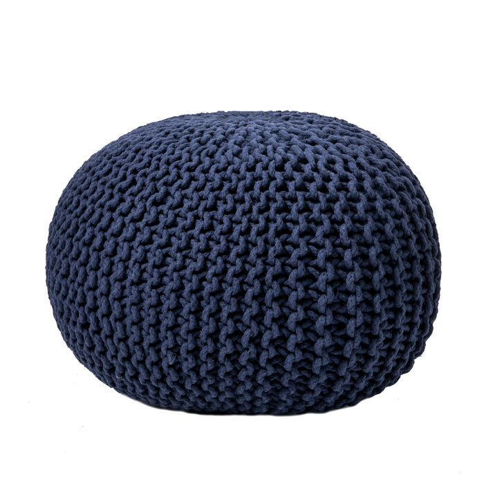 Navy Knitted Pouf for Extra Seating and Home Decor