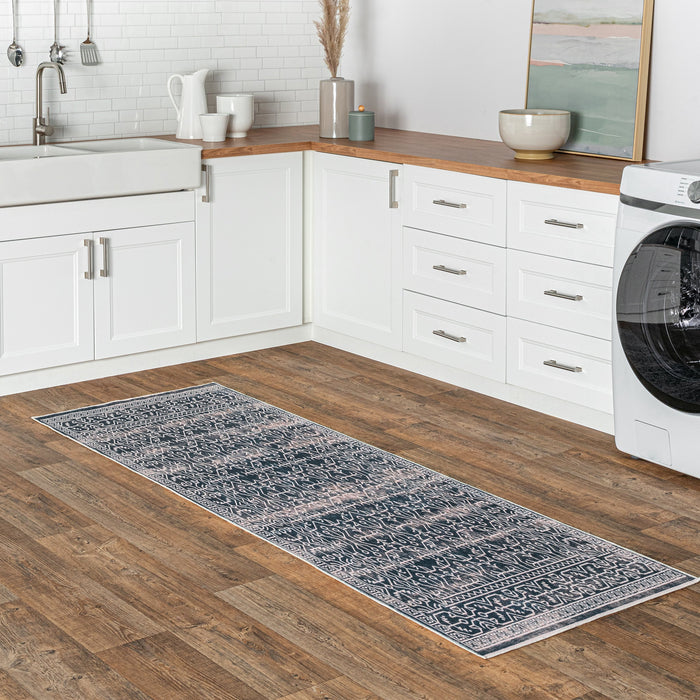 Navy Machine Washable Area Rug for High Traffic Spaces