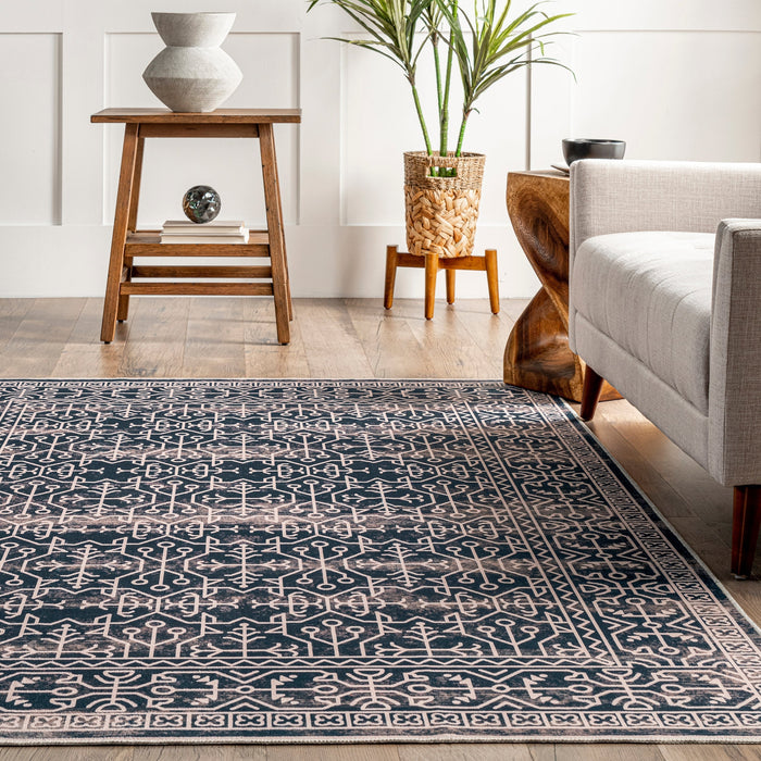 Navy Machine Washable Area Rug for High Traffic Spaces