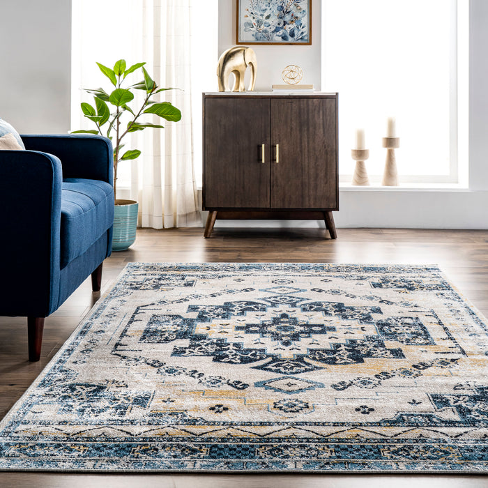 Navy Machine Washable Vintage Area Rug 120x180 cm