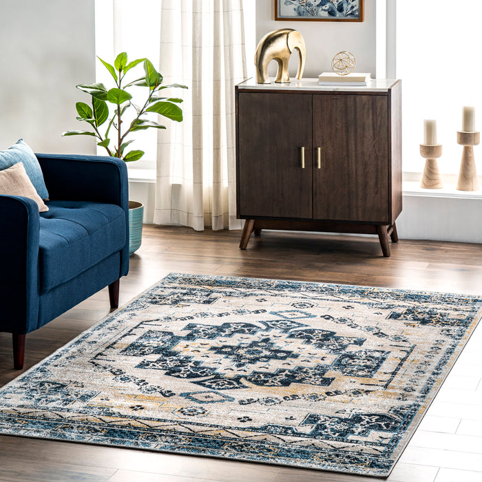 Navy Machine Washable Vintage Area Rug 120x180 cm