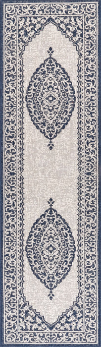 Navy Medallion Area Rug for Indoor and Outdoor Use