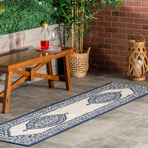 Navy Medallion Area Rug for Indoor and Outdoor Use