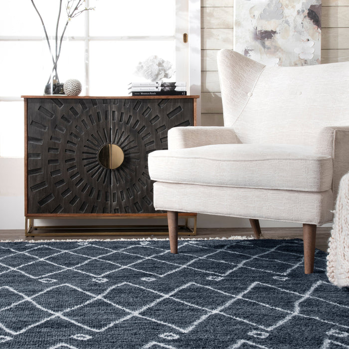 Navy Moroccan Trellis Non-Slip Area Rug 120x180 cm