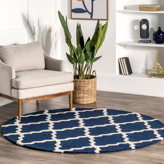Navy Moroccan Trellis Wool Rug for Contemporary Decor