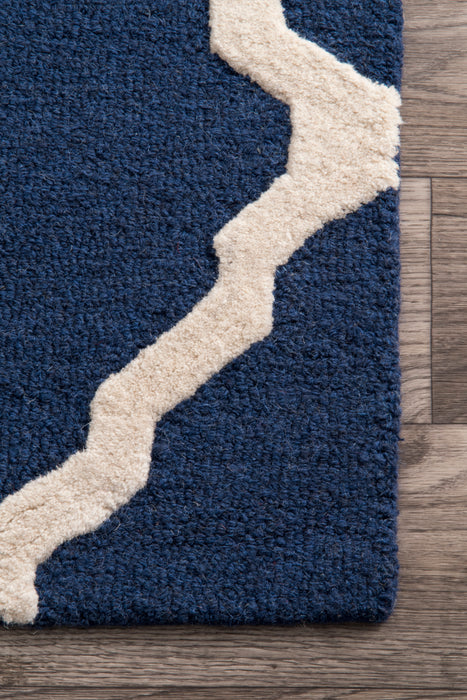Navy Moroccan Trellis Wool Rug for Contemporary Decor