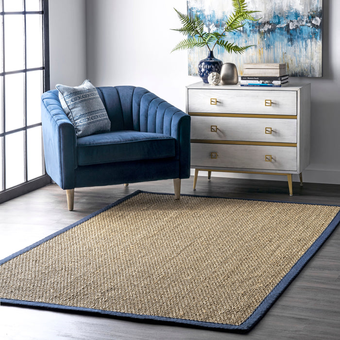 Navy Seagrass Border Area Rug for Home and Office