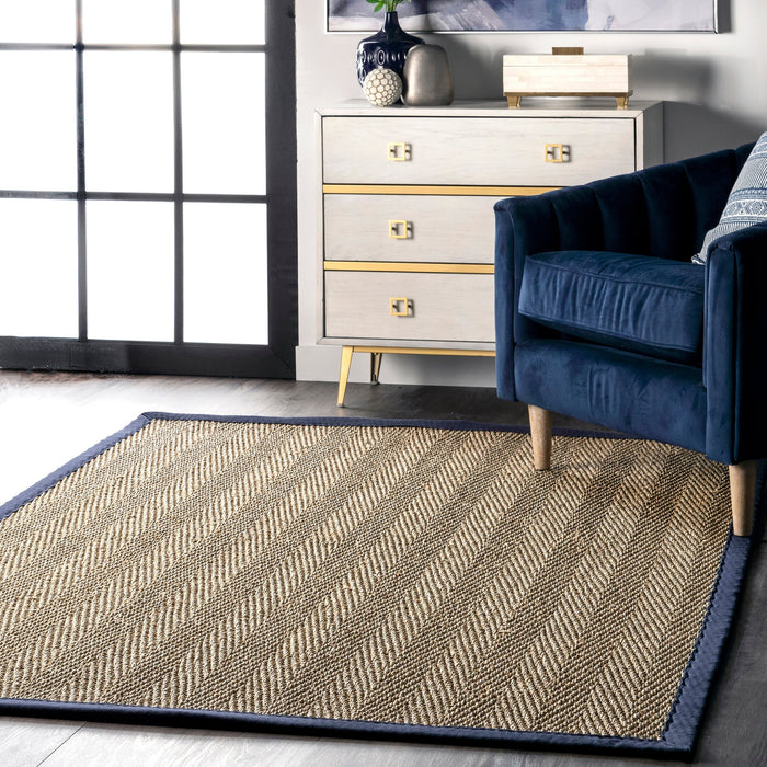 Navy Seagrass Herringbone Area Rug 120 cm x 180 cm