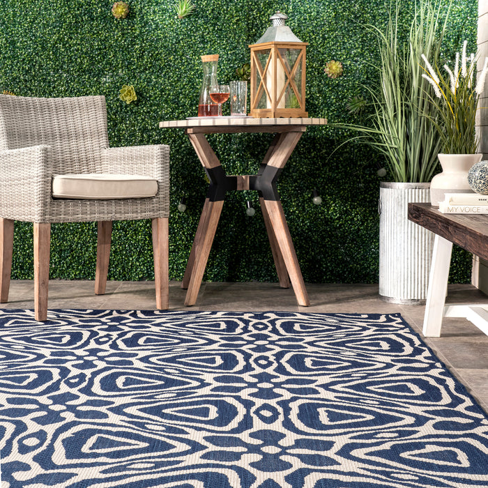 Navy Snowflake Lattice Area Rug for Indoor Outdoor Use