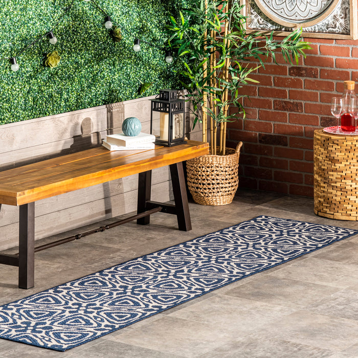 Navy Snowflake Lattice Area Rug for Indoor Outdoor Use