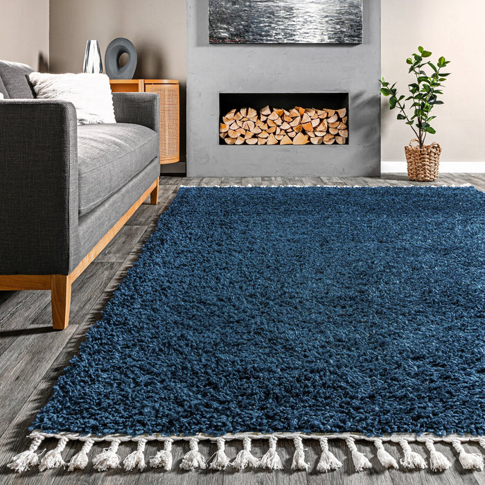 Navy Solid Shag Area Rug for Stylish Home Décor