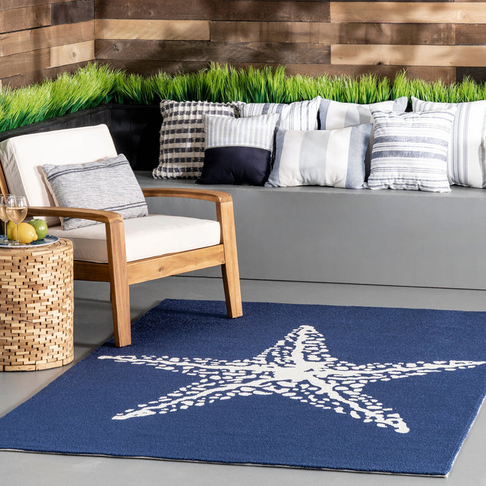 Tappeto con stelle marine blu scuro per uso interno ed esterno