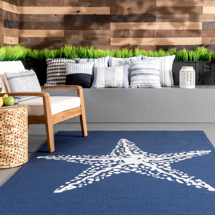 Navy Starfish Rug for Indoor and Outdoor Spaces