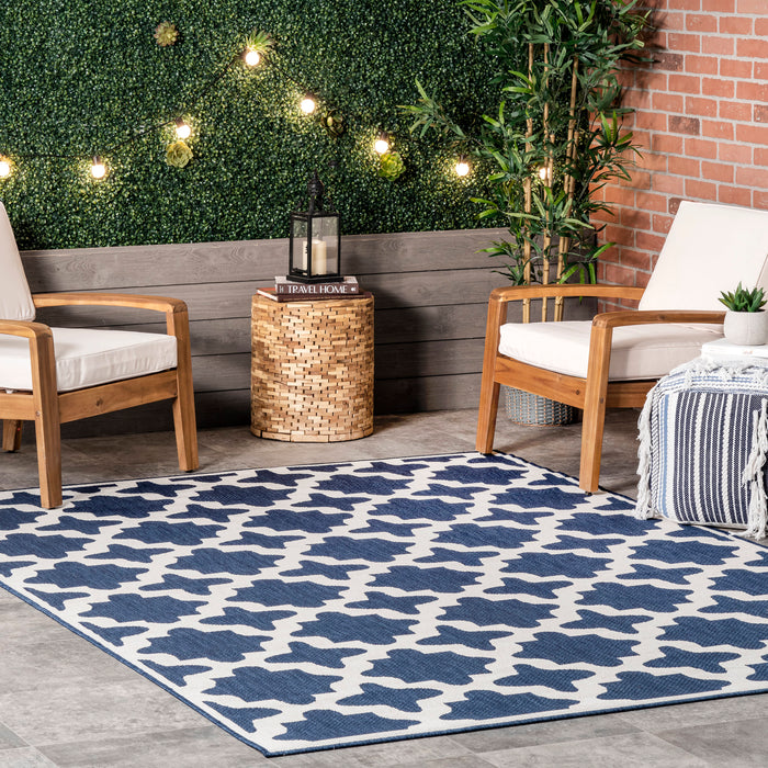 Navy Starry Trellis Area Rug for Indoor and Outdoor Use