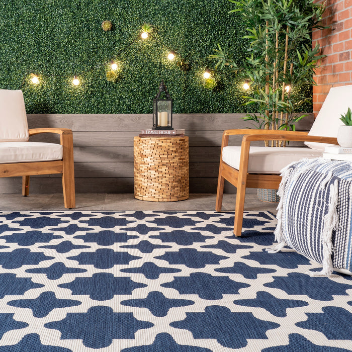 Navy Starry Trellis Area Rug for Indoor and Outdoor Use