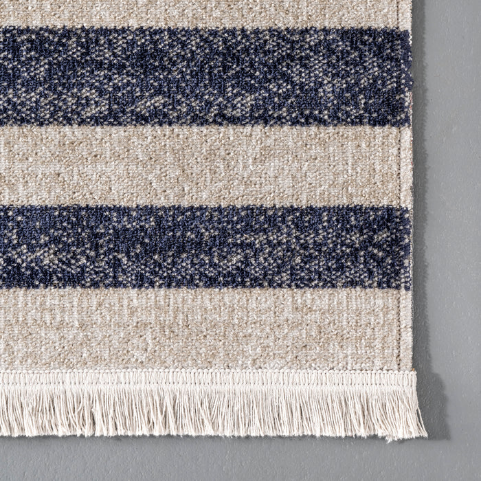 Navy Stripe Pattern Indoor Outdoor Rug 152Cm
