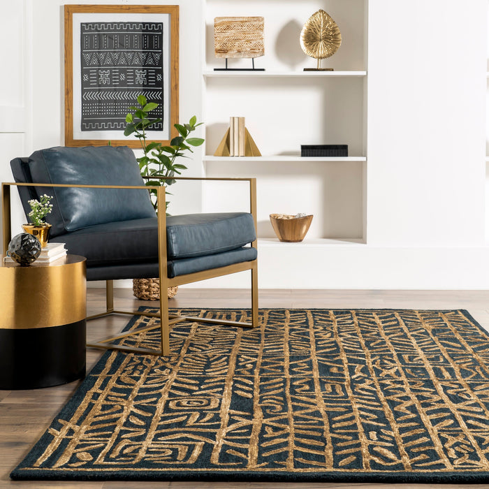 Navy Striped Area Rug for Living Room and Bedroom