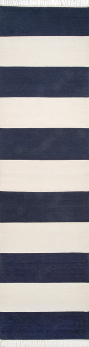 Navy Striped Flatweave Rug With Tassels 120x180 cm
