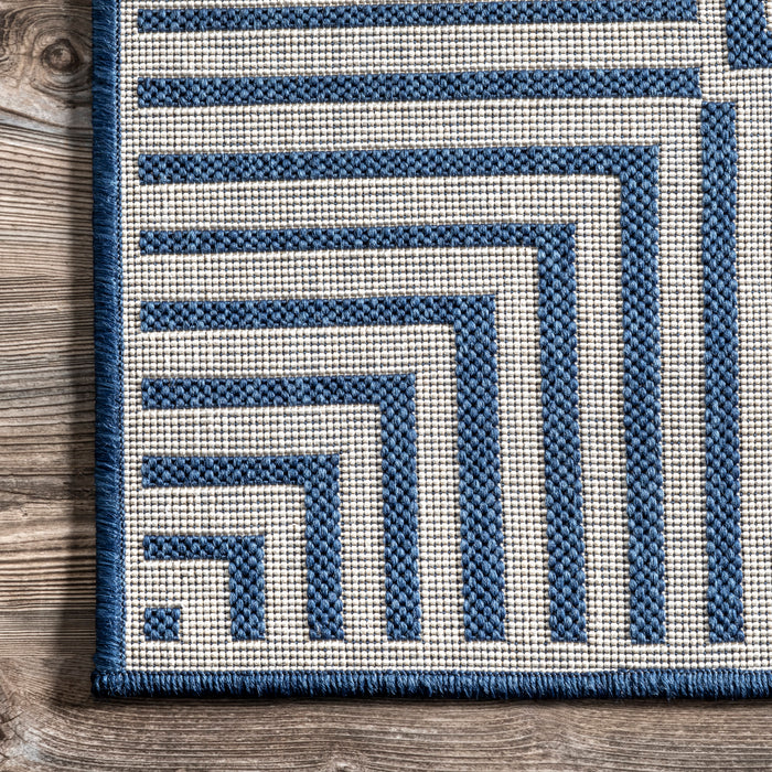 Navy Striped Flatweave Rug for Indoor and Outdoor Use