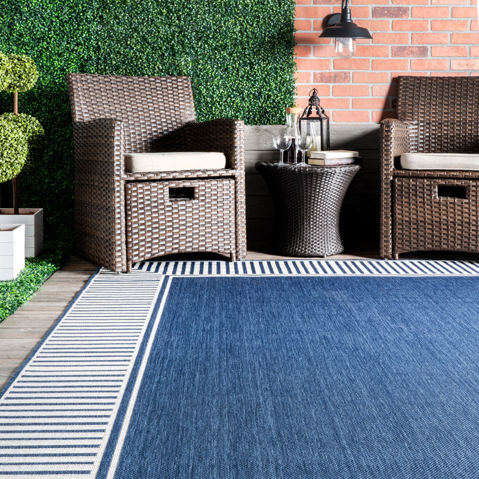 Navy Striped Flatweave Rug for Indoor and Outdoor Use
