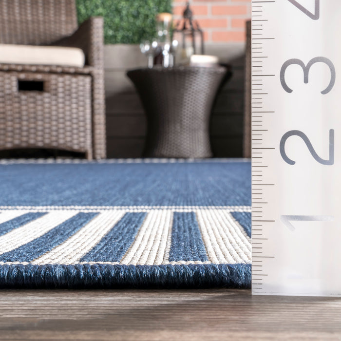 Navy Striped Flatweave Rug for Indoor and Outdoor Use