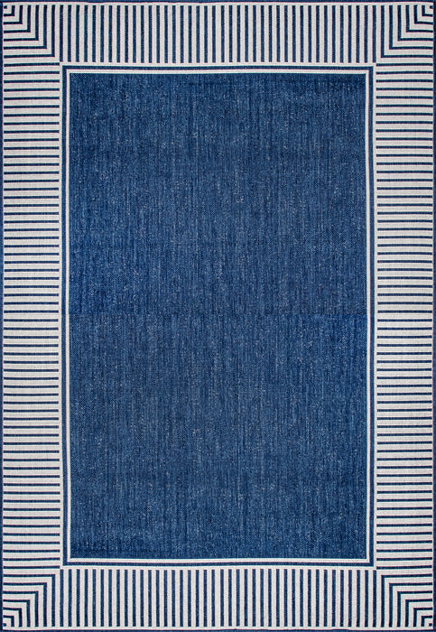 Navy Striped Flatweave Rug for Indoor and Outdoor Use