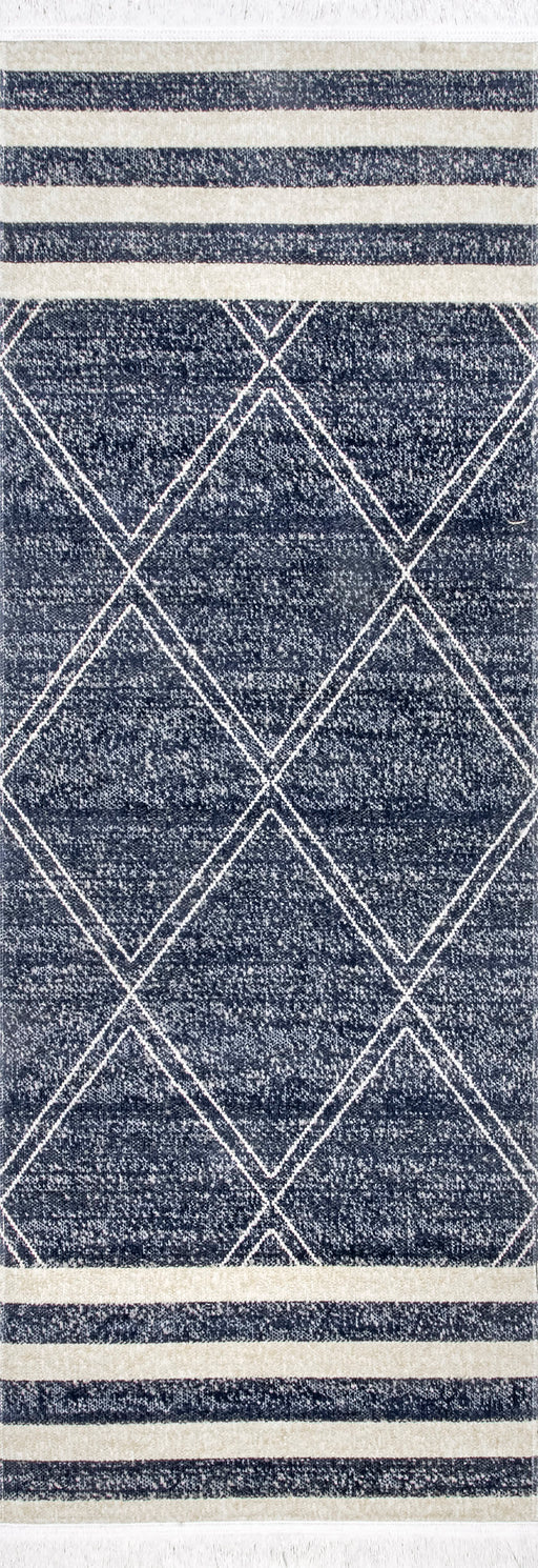 Navy Striped Fringe Indoor Outdoor Area Rug