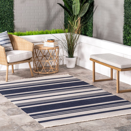 Navy Striped Indoor Outdoor Area Rug 120x180 cm