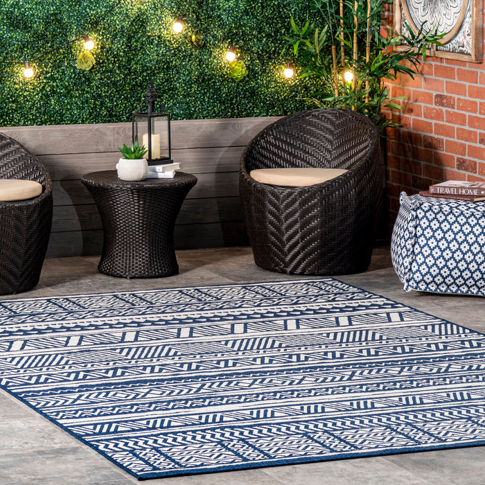Navy Striped Indoor Outdoor Area Rug 120x180 cm