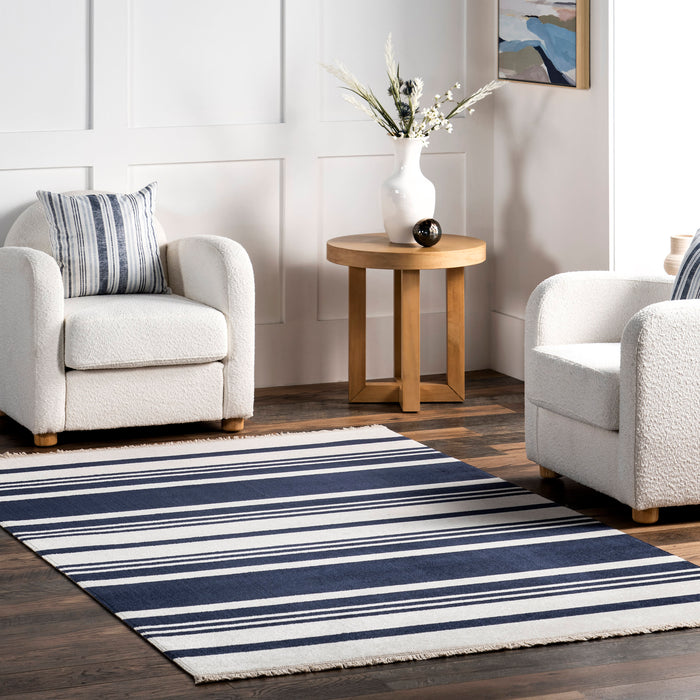 Navy Striped Indoor Outdoor Area Rug 120x180 cm