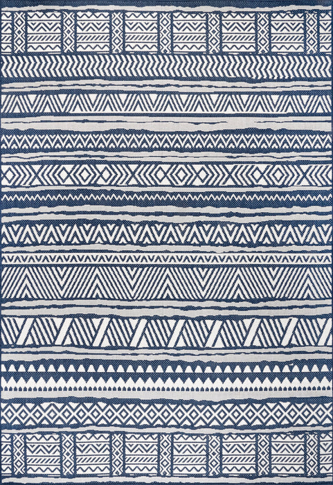 Navy Striped Indoor Outdoor Area Rug 120x180 cm