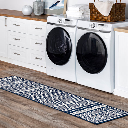 Navy Striped Indoor Outdoor Area Rug 120x180 cm