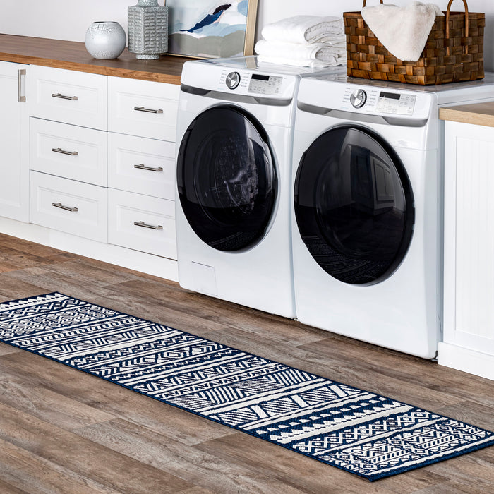 Navy Striped Indoor Outdoor Area Rug 120x180 cm