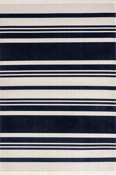 Navy Striped Indoor Outdoor Area Rug 120x180 cm