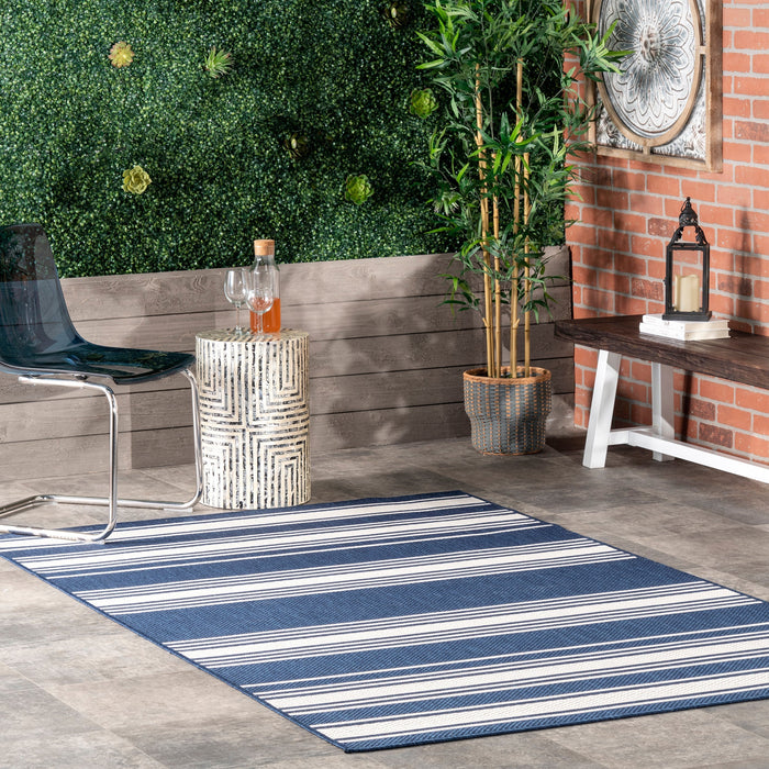 Navy Striped Indoor Outdoor Area Rug by Lauren Liess
