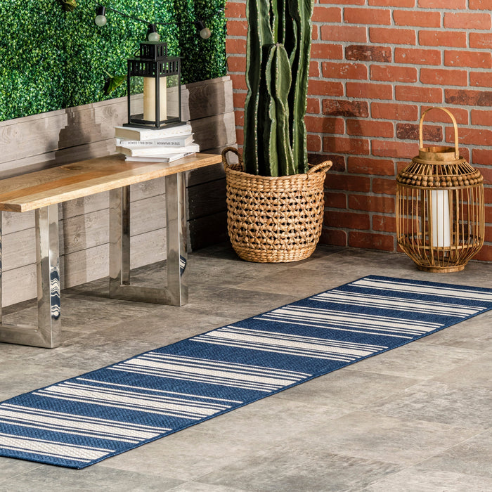 Navy Striped Indoor Outdoor Area Rug by Lauren Liess