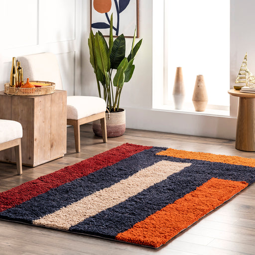 Navy Striped Wool Area Rug 150x240 cm