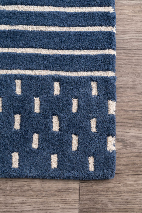 Navy Striped Wool Rug 150x240 cm