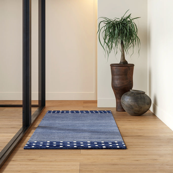 Navy Striped Wool Rug 150x240 cm