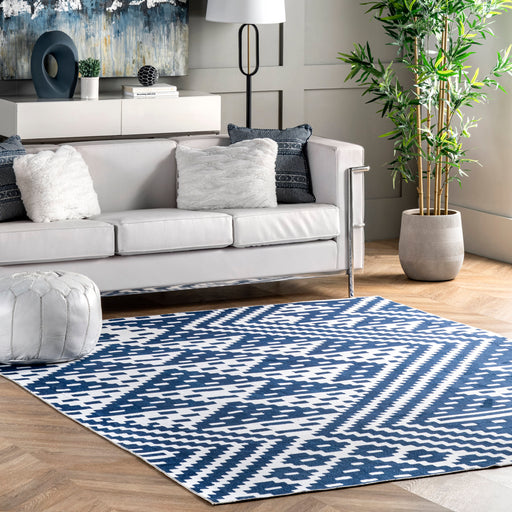 Navy Trellis Machine Washable Area Rug 150x240 cm