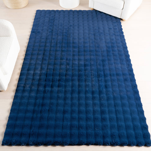 Navy Washable Checkered Plush Cloud Area Rug 80x150 cm