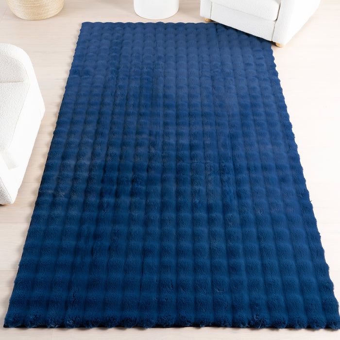 Navy Washable Checkered Plush Cloud Area Rug 80x150 cm