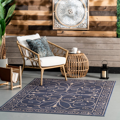 Navy Washable Indoor Outdoor Area Rug 152x244 cm