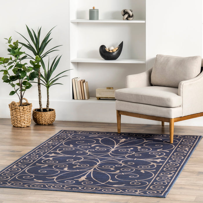 Navy Washable Indoor Outdoor Area Rug 152x244 cm
