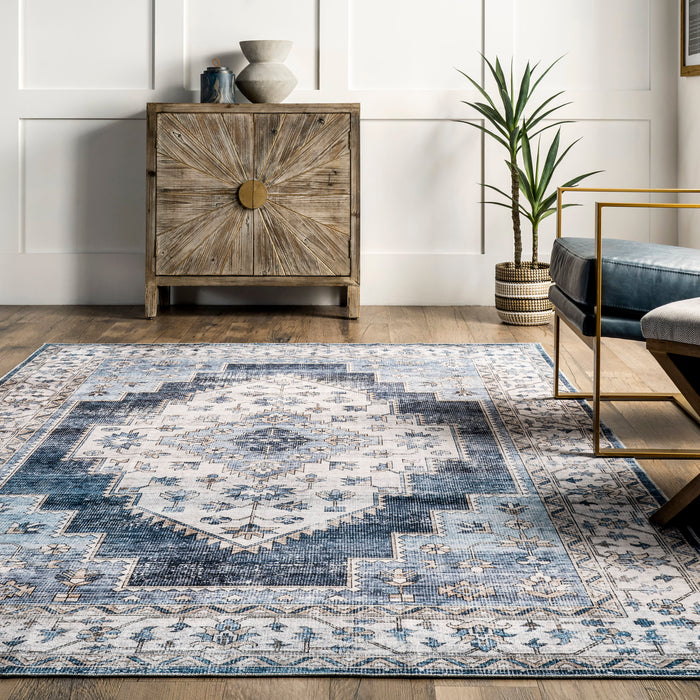 Navy Washable Medallion Area Rug 160x230 cm