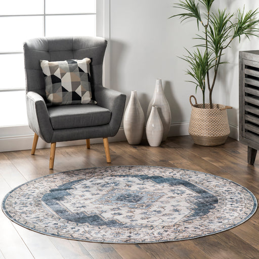 Navy Washable Medallion Area Rug 160x230 cm