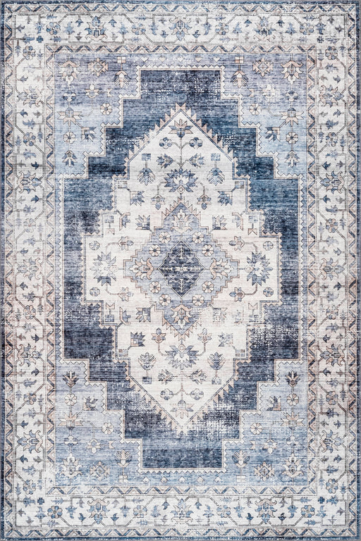 Navy Washable Medallion Area Rug for Home Decor